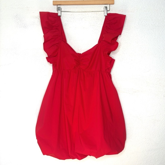 New Main Strip Red Bubble Hem Mini Dress L Bow Cut-out Back Coquette Y2K Fairy - Picture 3 of 13